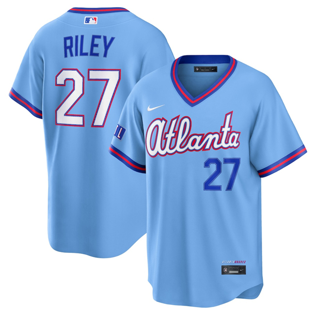 Men's Powder Blue Atlanta Braves #27 Austin Riley 2026 City Connect Stadium Stitched Baseball Jersey